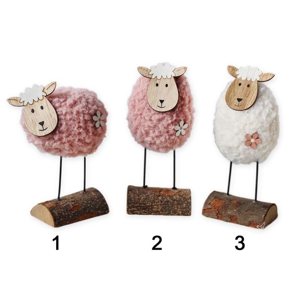 Beránek textil dřevo 18cm mix růžová bílá